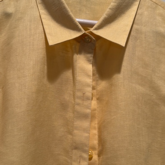 Coldwater Creek Women’s 3/4 sleeve button down Yellow Linen Blouse, L - Picture 4 of 5